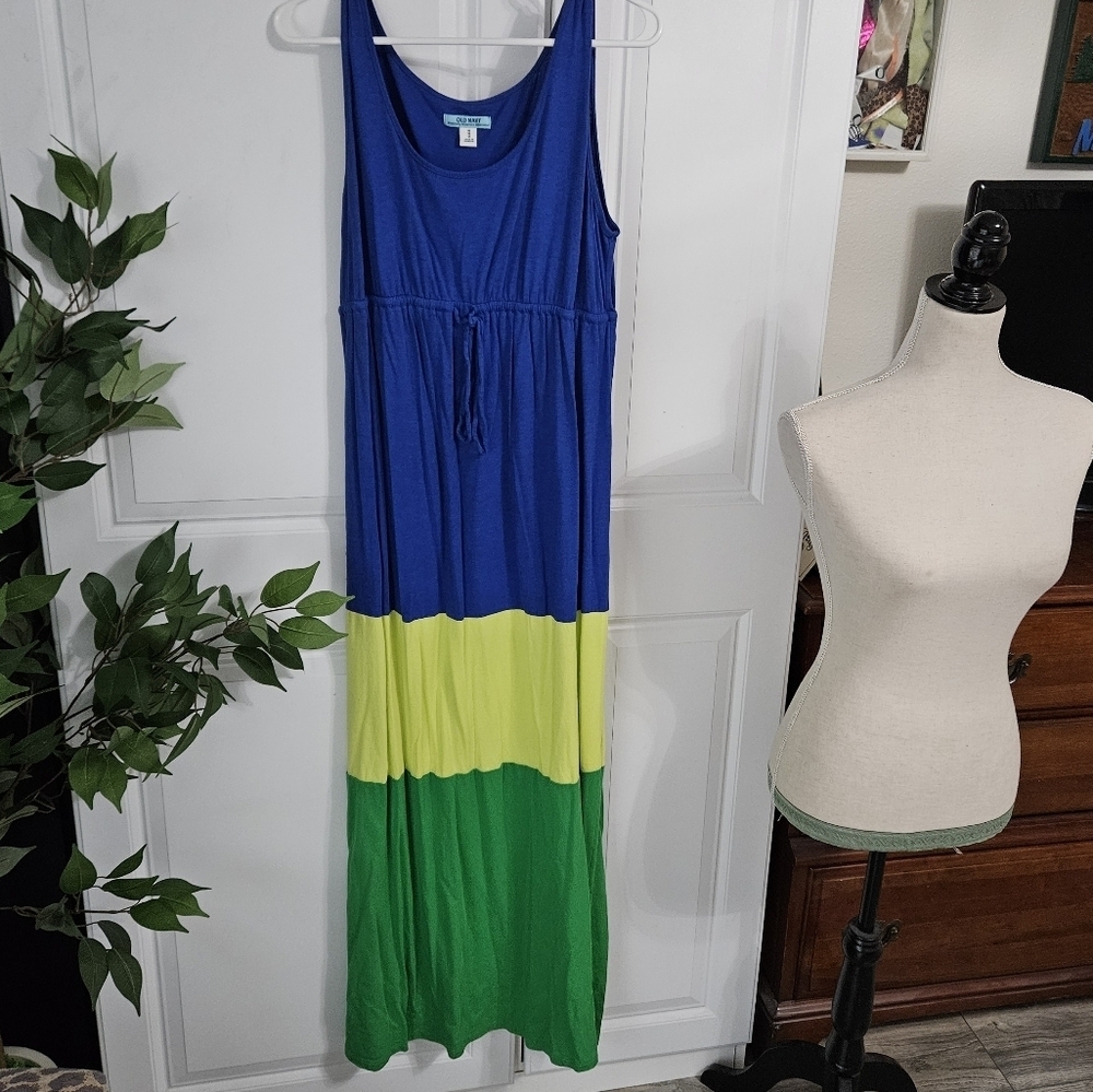 Blue, Yellow, and Green Maxi Dress